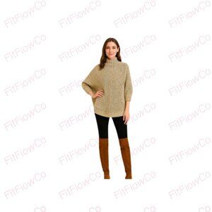 ✨ MICHAEL KORS Knit Poncho Zip-Up Cape Sweater – Beige Tan Marled – Size XL